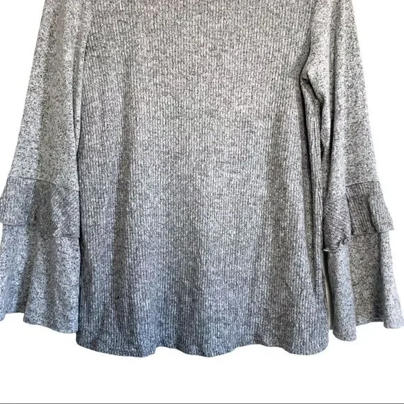 AGB Ruffled Bell Sleeve Ribbed Boat Neck Top - Picture 3 of 6